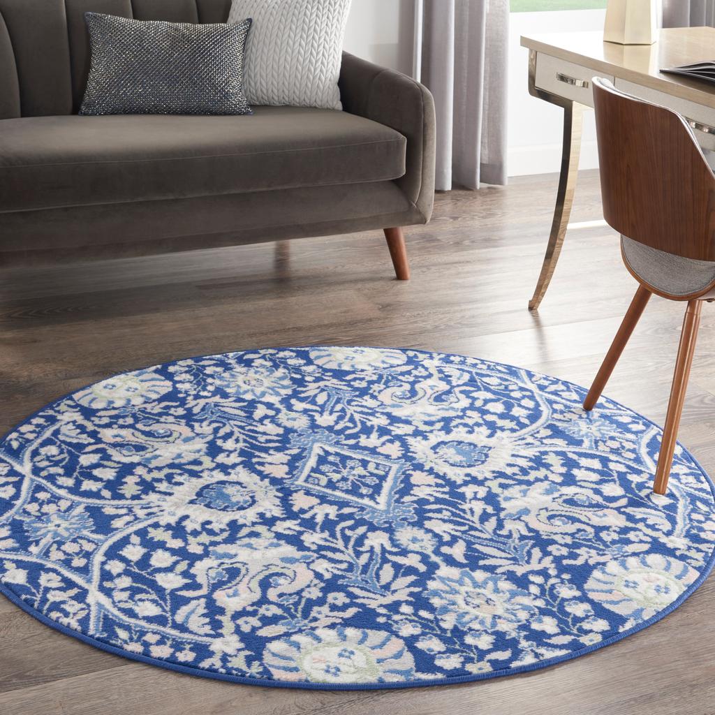 Nourison Home Whimsicle WHS10 Navy Multicolor Indoor Round Area Rug - Farmhouse Power Loomed Machine Made Low Pile