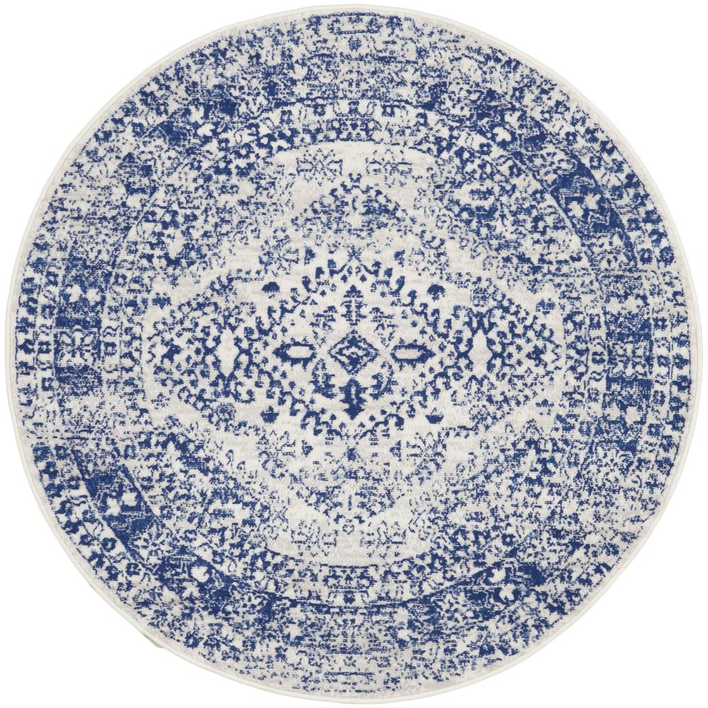 Nourison Home Whimsicle WHS15 Ivory Navy Indoor Round Area Rug - Farmhouse Power Loomed Machine Made Low Pile