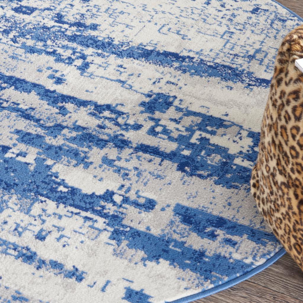 Nourison Home Whimsicle WHS06 Ivory Navy Indoor Round Area Rug - Modern Power Loomed Machine Made Low Pile