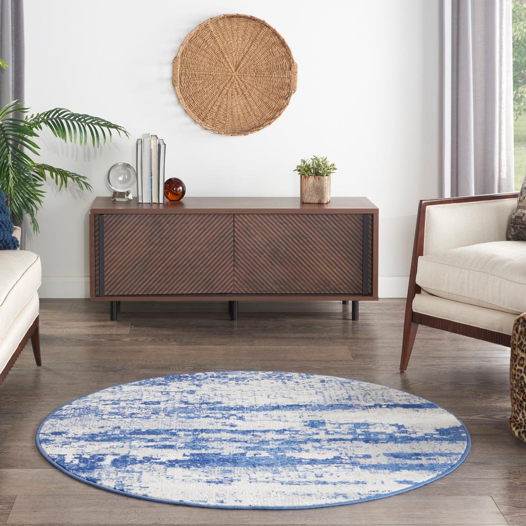 Nourison Home Whimsicle WHS06 Ivory Navy Indoor Round Area Rug - Modern Power Loomed Machine Made Low Pile