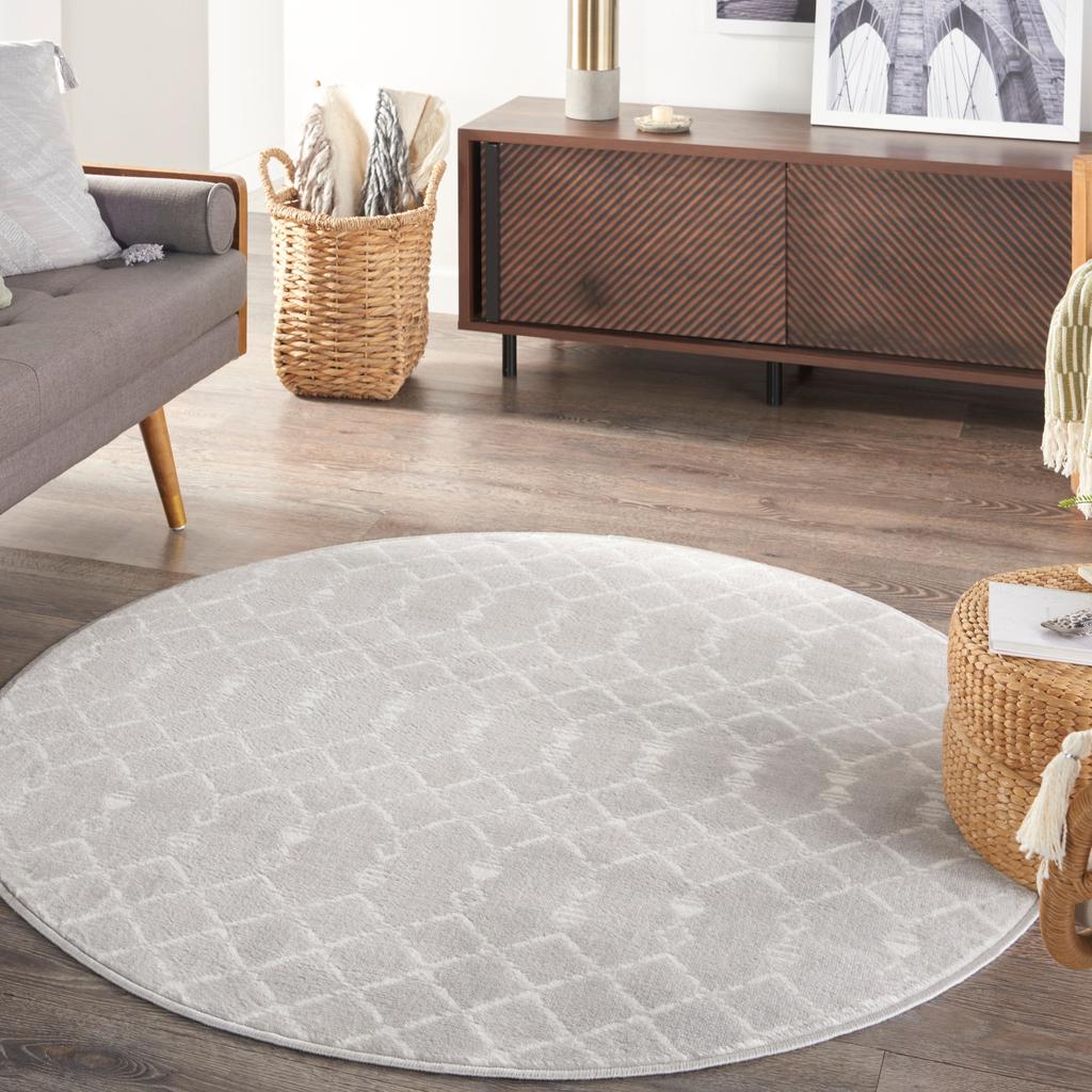Nourison Home Whimsicle WHS02 Grey Indoor Round Area Rug - Bohemian Power Loomed Machine Made Low Pile
