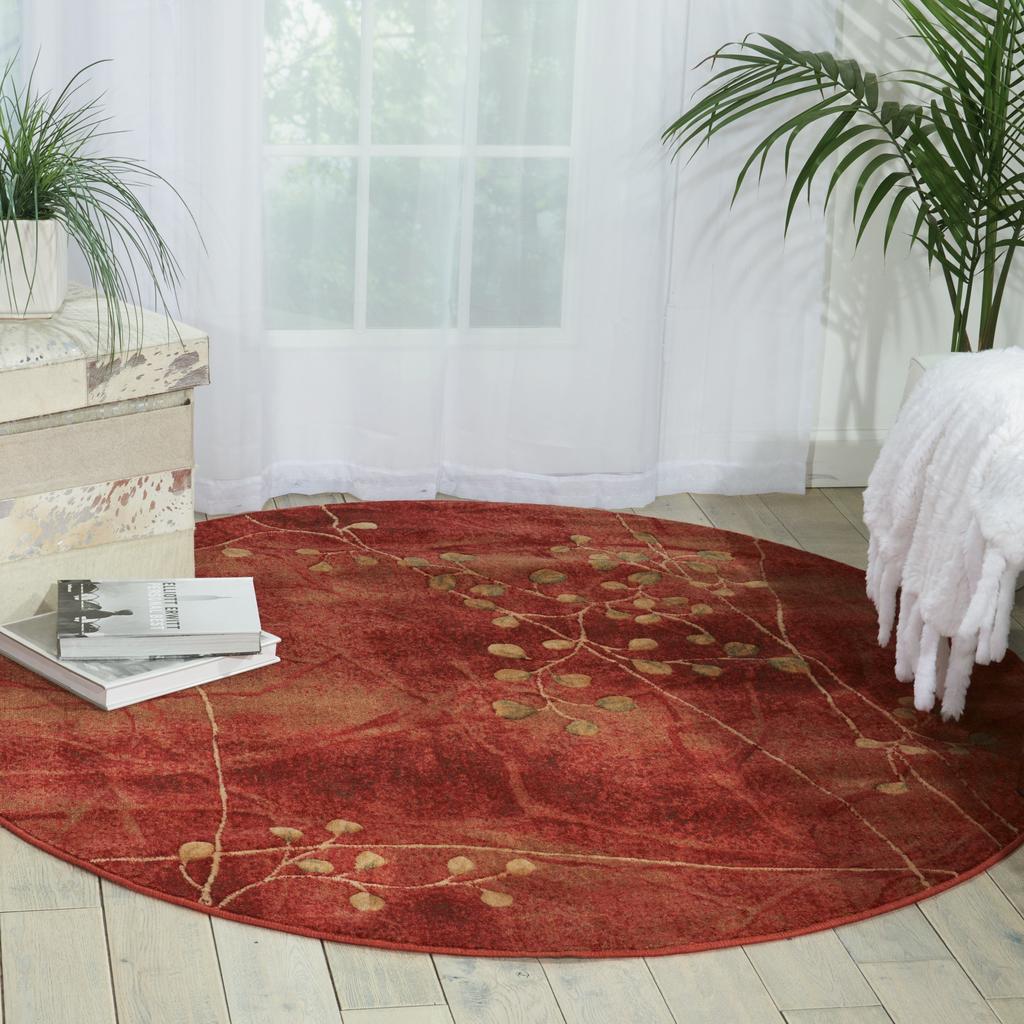 Nourison Home Somerset ST74 Flame Indoor Round Area Rug - Rustic Power Loomed Machine Made Medium Pile