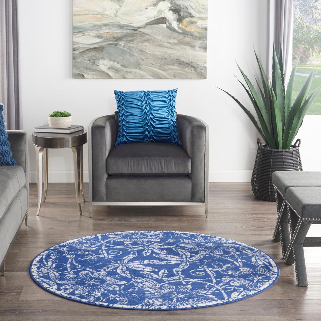Nourison Home Whimsicle WHS05 Navy Indoor Round Area Rug - Farmhouse Power Loomed Machine Made Low Pile