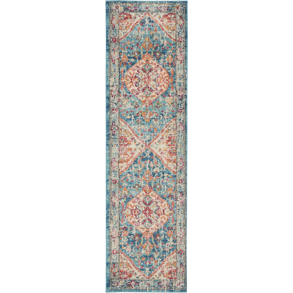 Nourison Home Passion PSN23 Ivory Light Blue Indoor Runner - Bohemian Power Loomed Machine Made Medium Pile