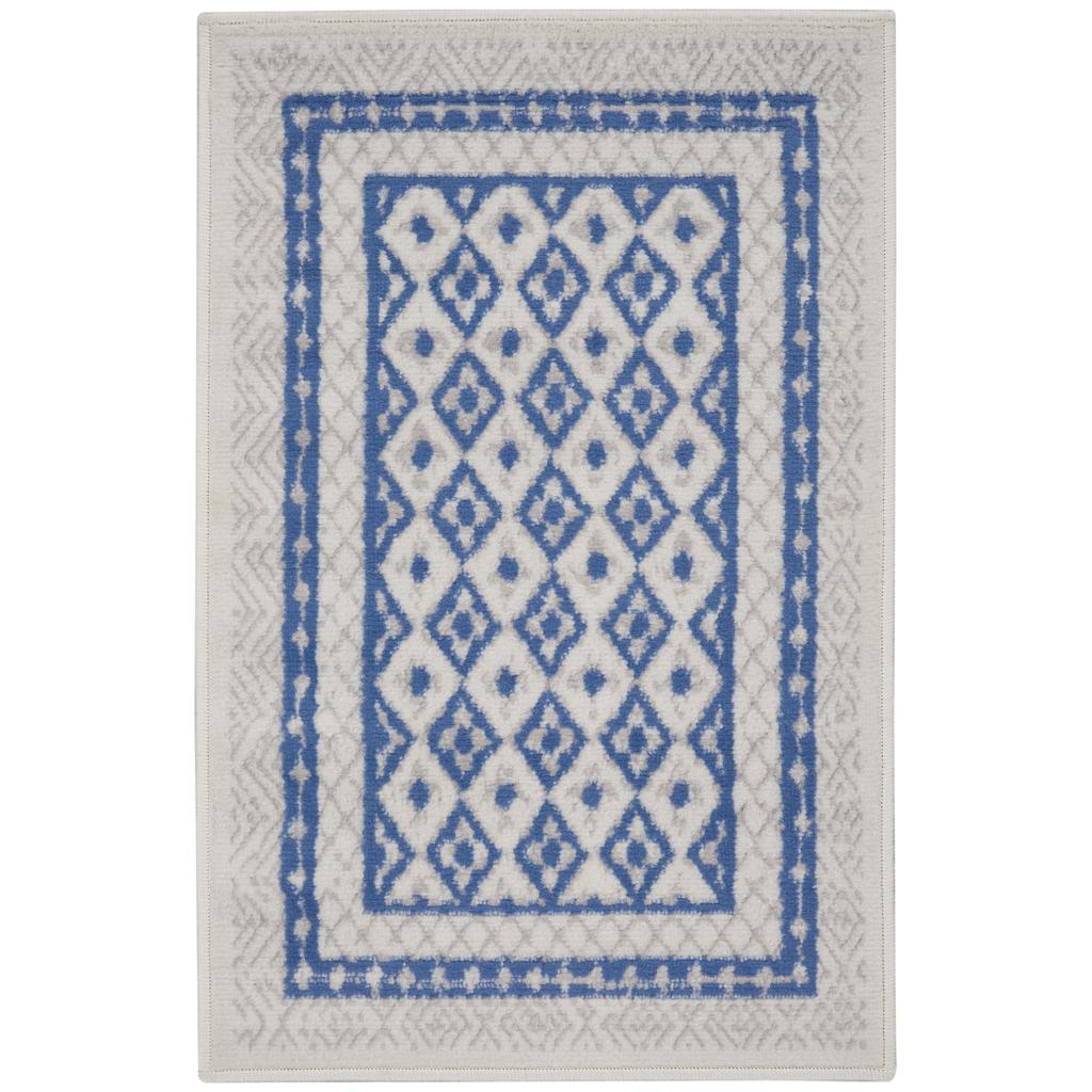 Nourison Home Whimsicle WHS13 Ivory Blue Indoor Rectangle Area Rug - Farmhouse Power Loomed Machine Made Low Pile