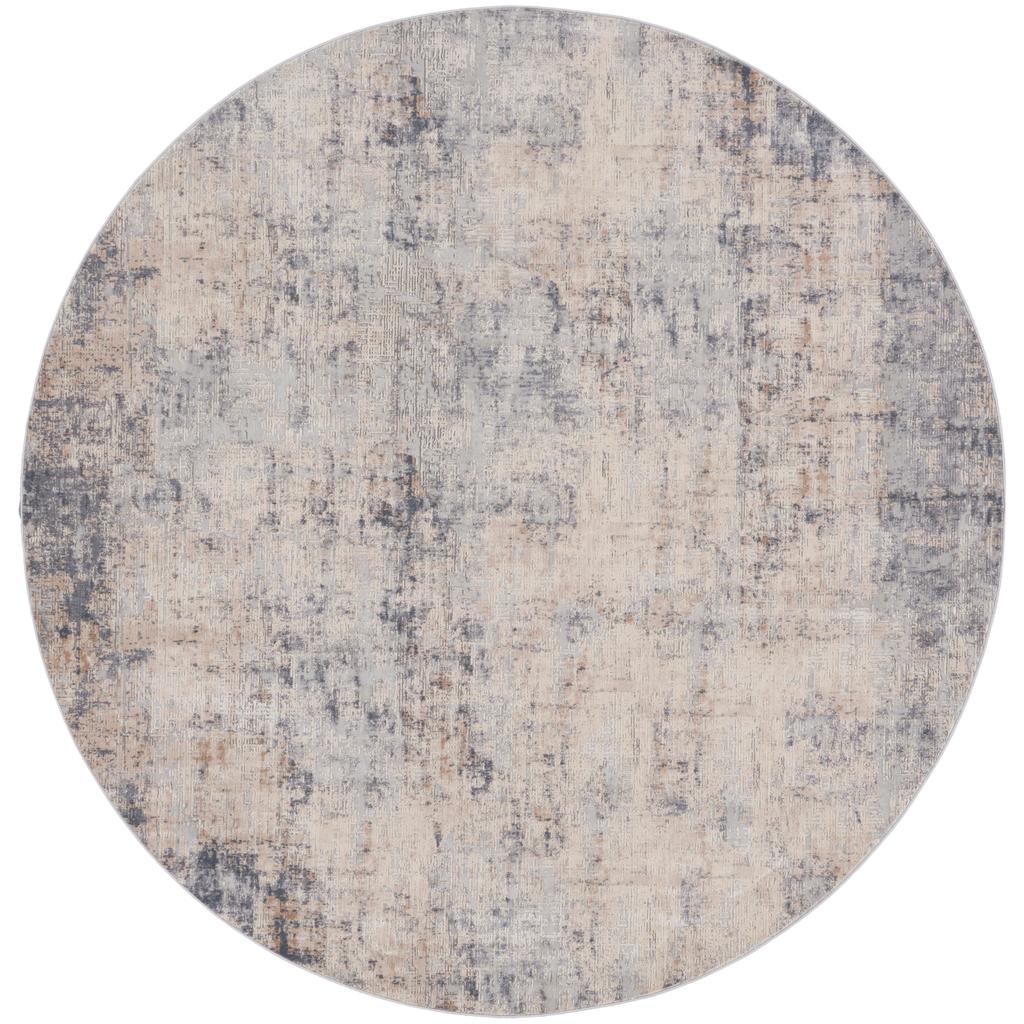 Nourison Home Rustic Textures RUS01 Grey and Beige Grey Beige Indoor Round Area Rug - Modern Power Loomed Machine Made Medium Pile