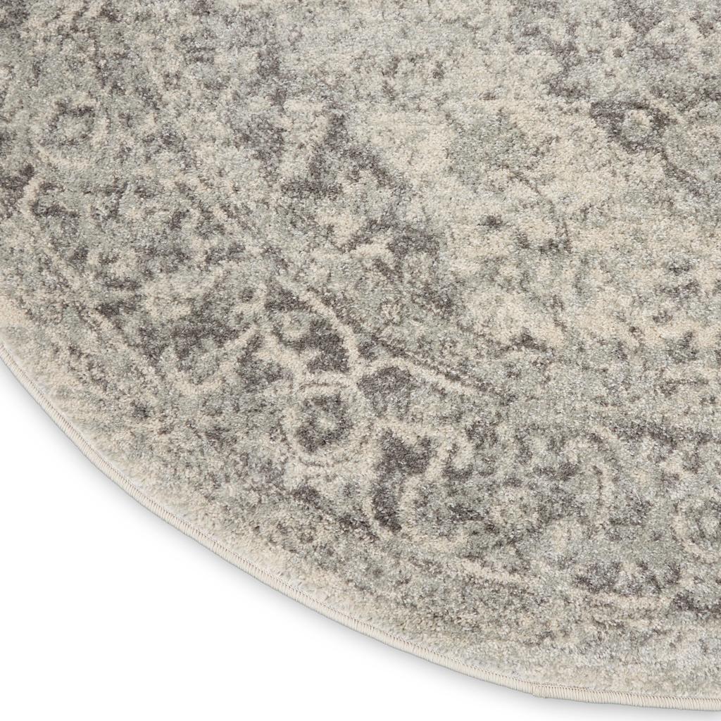 Nourison Home Tranquil TRA05 Grey and White Ivory/Grey Indoor Round Area Rug - Vintage Power Loomed Machine Made Medium Pile