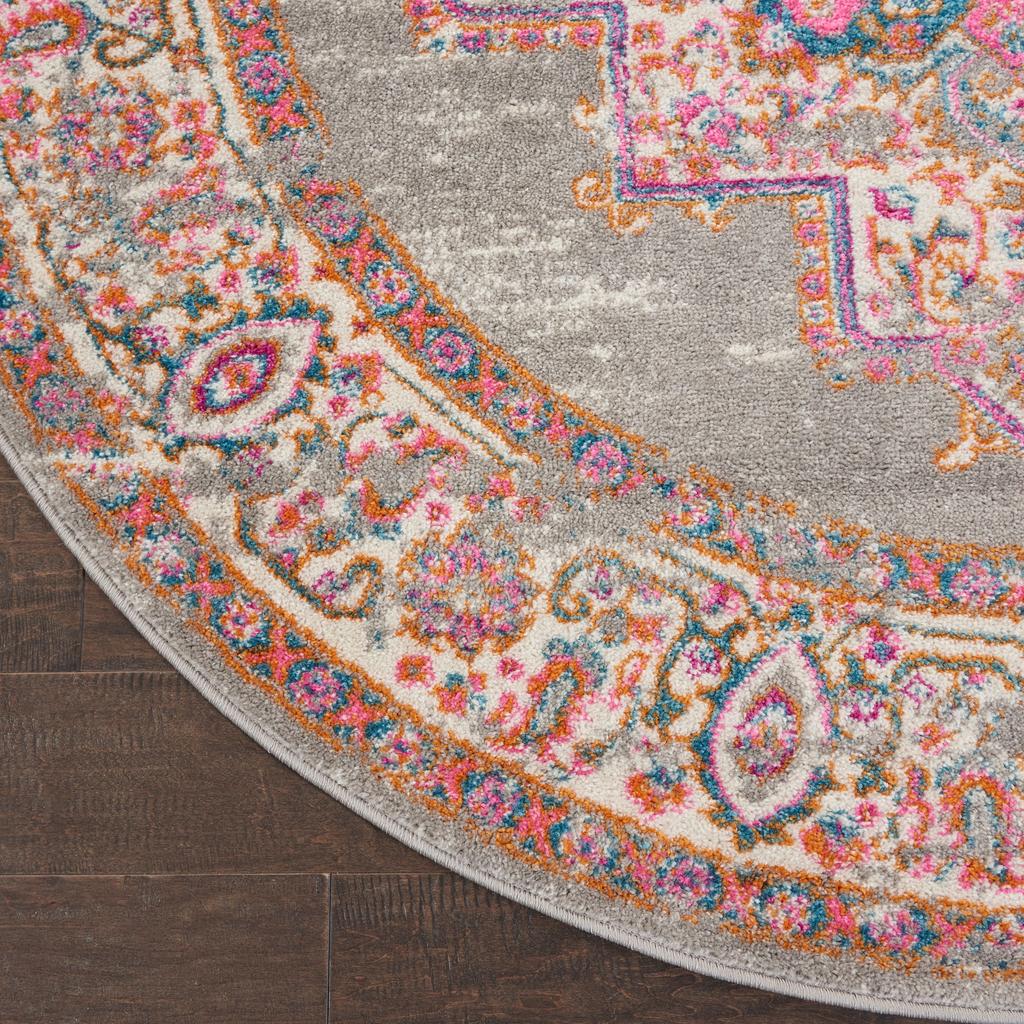 Nourison Home Passion PSN03 Grey Indoor Round Area Rug - Bohemian Power Loomed Machine Made Medium Pile
