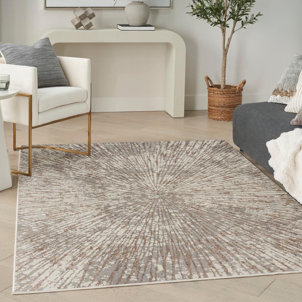Nourison Home Glow MTL01 Grey Mocha Indoor Rectangle Area Rug - Glam Power Loomed Machine Made Medium Pile