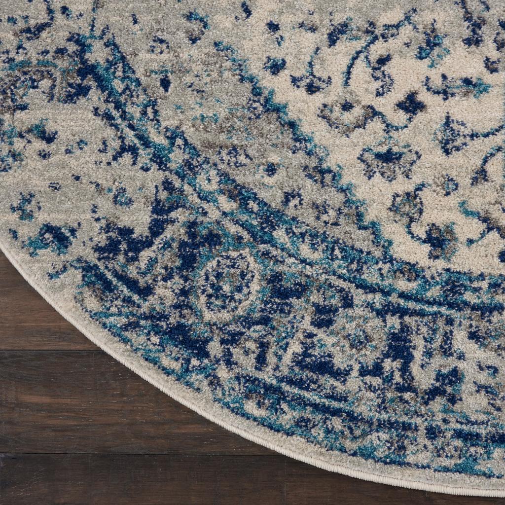 Nourison Home Tranquil TRA06 Navy Blue and White Ivory/Light Blue Indoor Round Area Rug - Vintage Power Loomed Machine Made Medium Pile