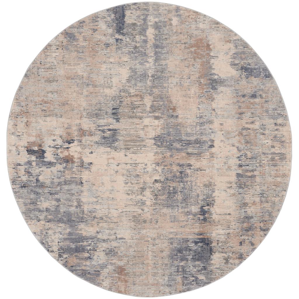 Nourison Home Rustic Textures RUS05 Beige and Grey Beige Grey Indoor Round Area Rug - Modern Power Loomed Machine Made Medium Pile