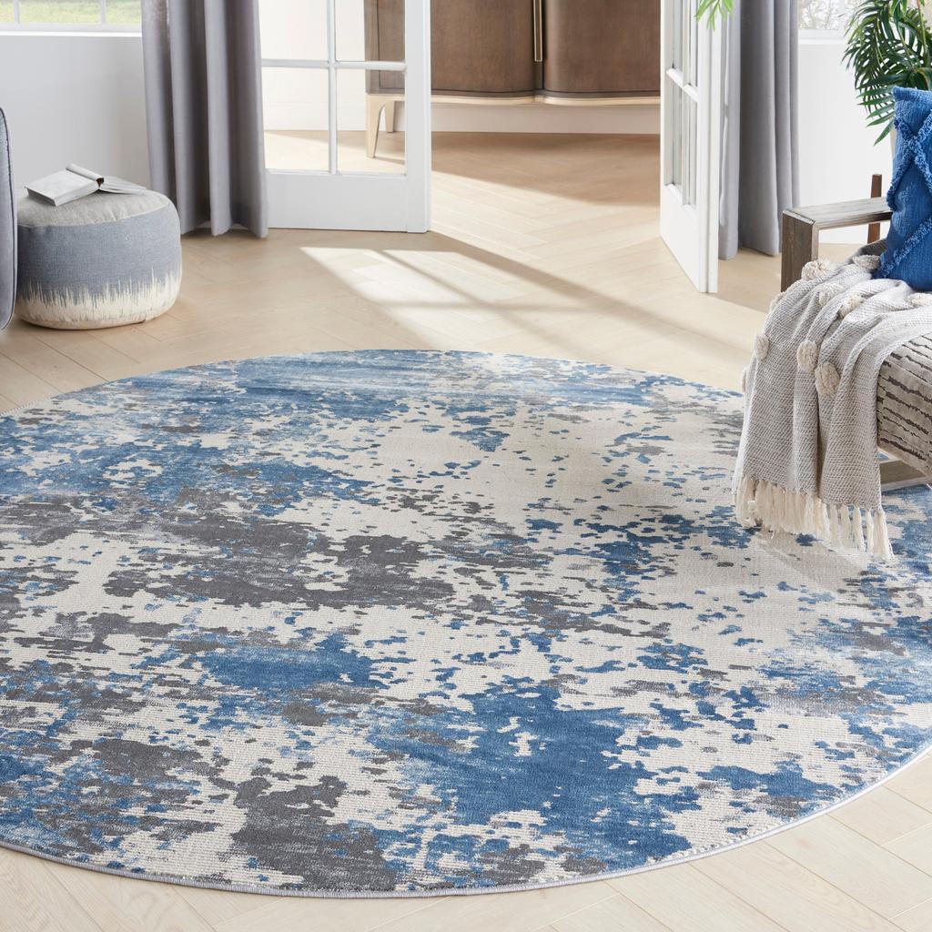 Nourison Home Rustic Textures RUS08 Grey Blue Grey/Blue Indoor Round Area Rug - Modern Power Loomed Machine Made Medium Pile