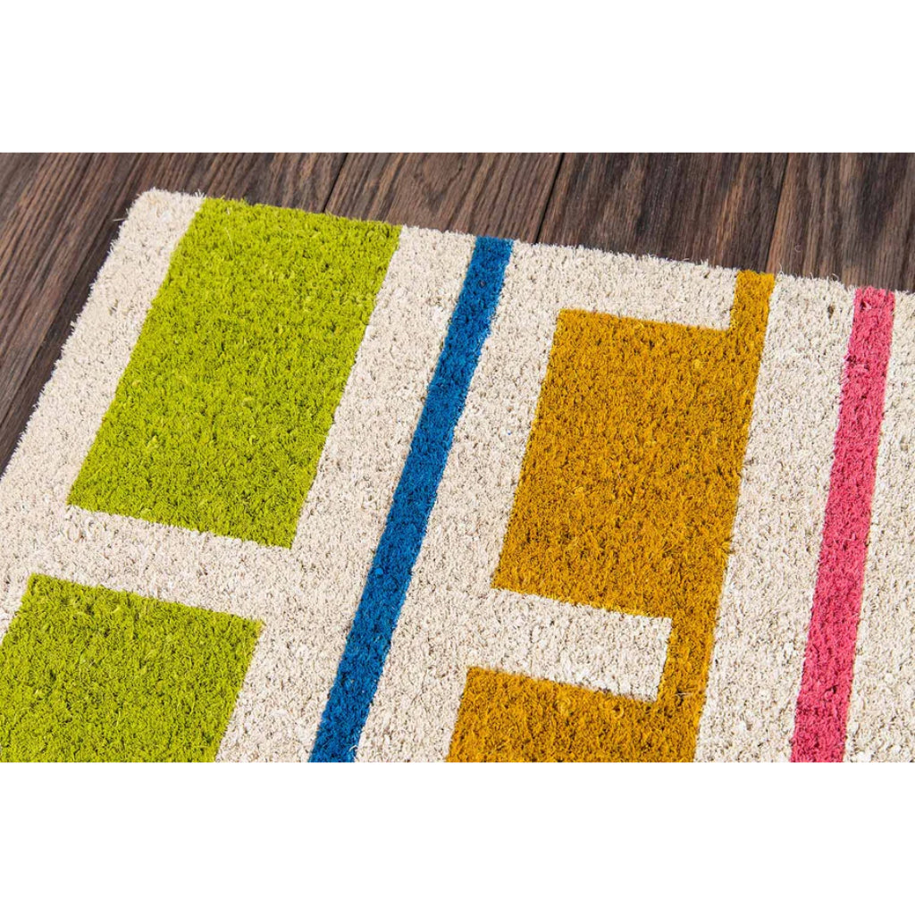 Momeni Aloha ALO-2 Multi Hello Indoor / Outdoor Rectangle Floor Mat - Stain and Water Resistant Floor Mat Made of All Natural Coir Fiber