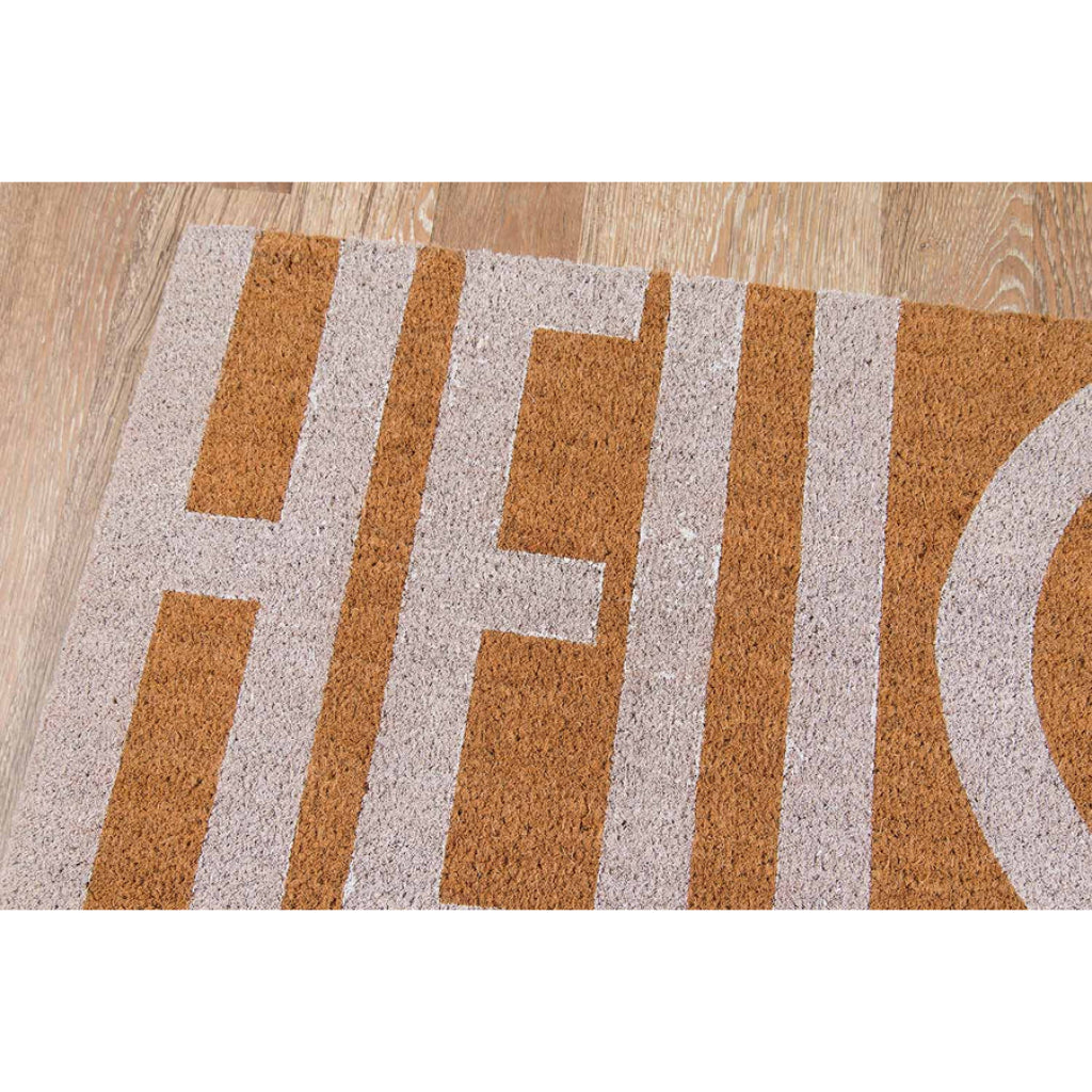 Momeni Aloha ALO-2 White Hello Indoor / Outdoor Rectangle Floor Mat - Stain and Water Resistant Floor Mat Made of All Natural Coir Fiber