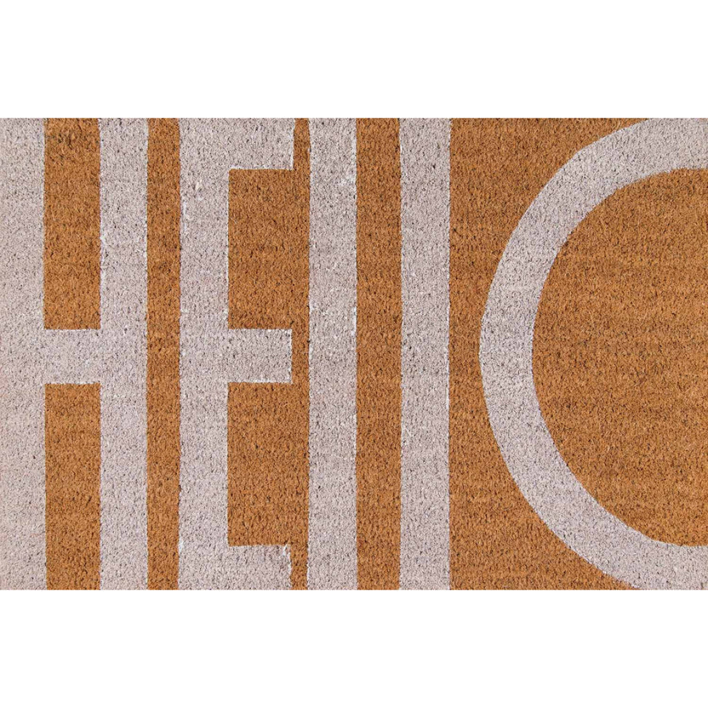 Momeni Aloha ALO-2 White Hello Indoor / Outdoor Rectangle Floor Mat - Stain and Water Resistant Floor Mat Made of All Natural Coir Fiber