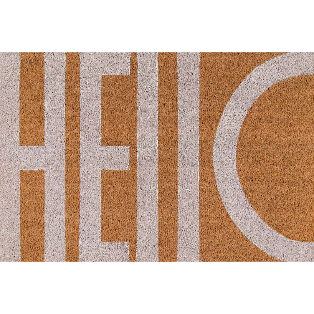 Momeni Aloha ALO-2 White Hello Indoor / Outdoor Rectangle Floor Mat - Stain and Water Resistant Floor Mat Made of All Natural Coir Fiber-