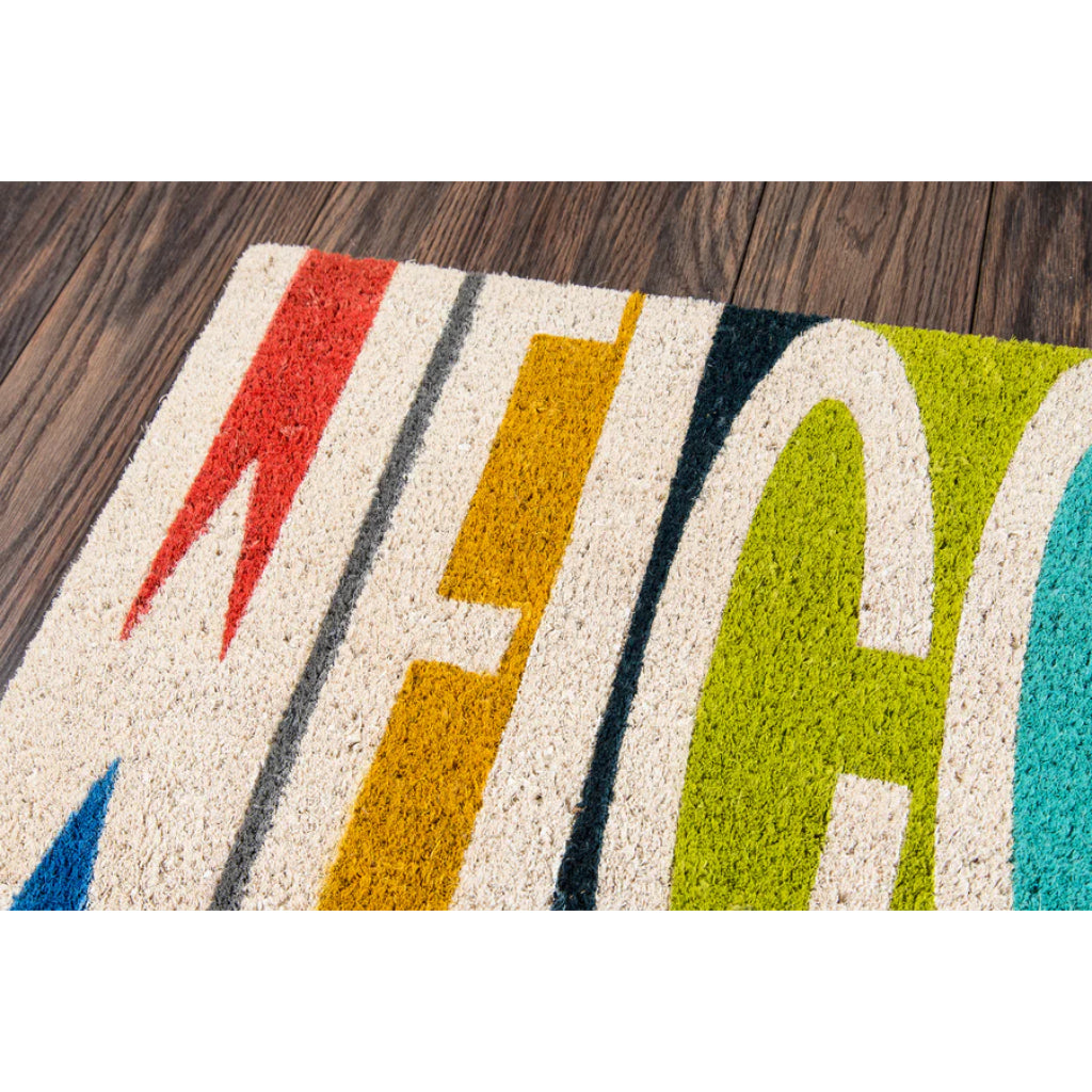 Momeni Aloha ALO-3 Multi Welcome Indoor / Outdoor Rectangle Floor Mat - Stain and Water Resistant Floor Mat Made of All Natural Coir Fiber