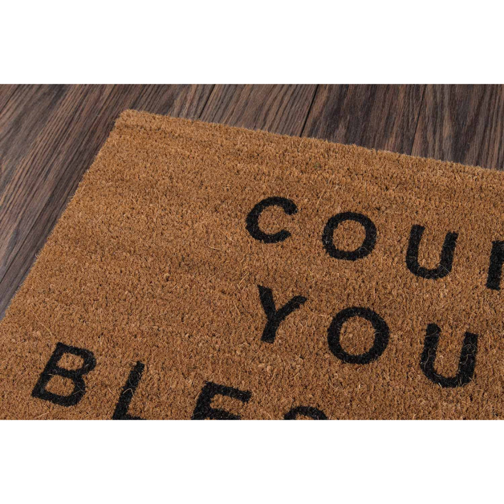 Momeni Aloha ALO-5 Natural Count Your Blessings Indoor / Outdoor Rectangle Floor Mat - Stain and Water Resistant Floor Mat Made of All Natural Coir Fiber