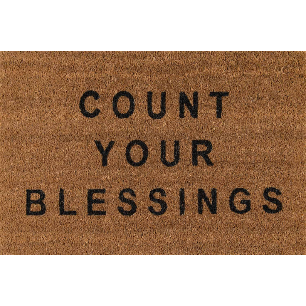 Momeni Aloha ALO-5 Natural Count Your Blessings Indoor / Outdoor Rectangle Floor Mat - Stain and Water Resistant Floor Mat Made of All Natural Coir Fiber-