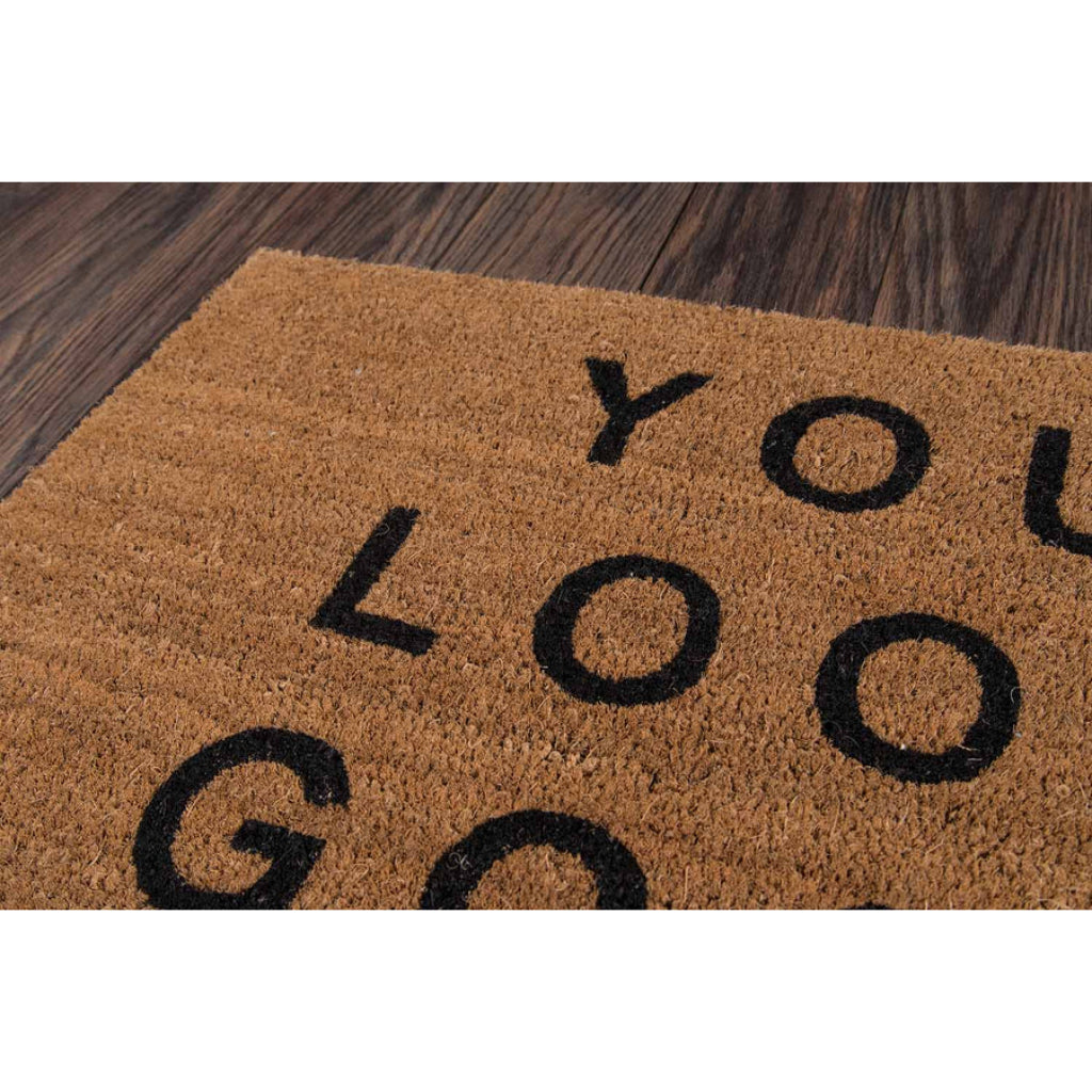 Momeni Aloha ALO-6 Natural You Look Good Indoor / Outdoor Rectangle Floor Mat - Stain and Water Resistant Floor Mat Made of All Natural Coir Fiber