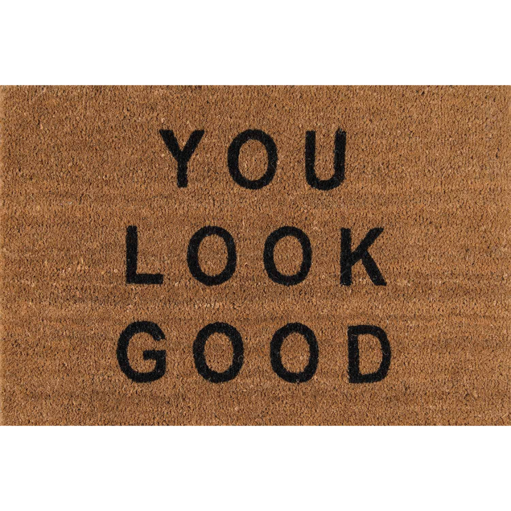 Momeni Aloha ALO-6 Natural You Look Good Indoor / Outdoor Rectangle Floor Mat - Stain and Water Resistant Floor Mat Made of All Natural Coir Fiber