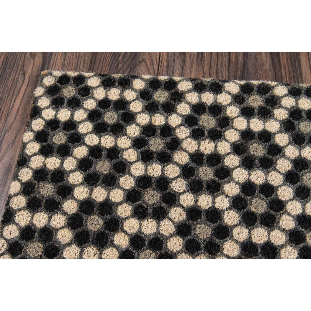 Momeni Aloha ALO-10 Black Hex Tile Indoor / Outdoor Rectangle Floor Mat - Stain and Water Resistant Floor Mat Made of All Natural Coir Fiber-