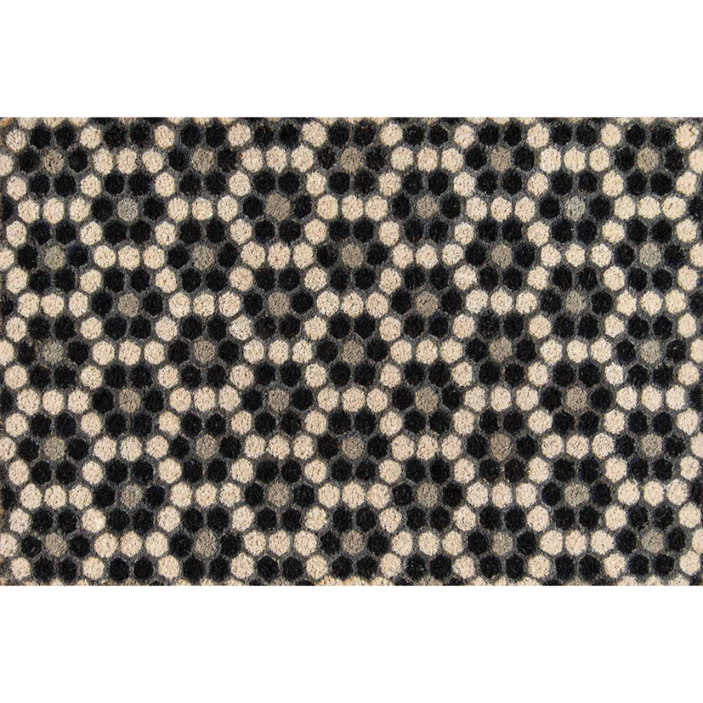 Momeni Aloha ALO-10 Black Hex Tile Indoor / Outdoor Rectangle Floor Mat - Stain and Water Resistant Floor Mat Made of All Natural Coir Fiber-