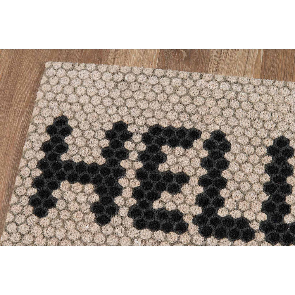 Momeni Aloha ALO-15 Ivory Hello Hex Tile Indoor / Outdoor Rectangle Floor Mat - Stain and Water Resistant Floor Mat Made of All Natural Coir Fiber-
