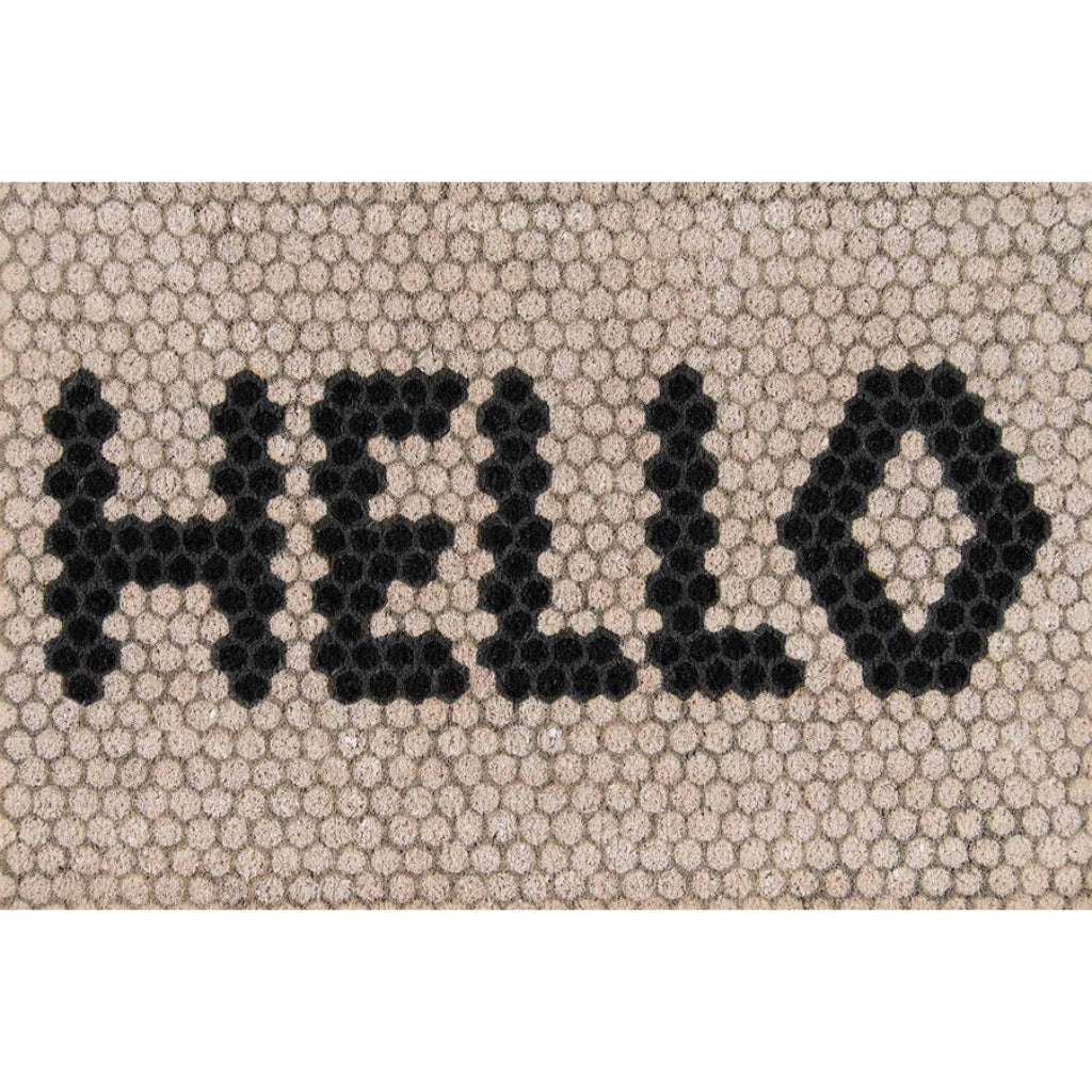 Momeni Aloha ALO-15 Ivory Hello Hex Tile Indoor / Outdoor Rectangle Floor Mat - Stain and Water Resistant Floor Mat Made of All Natural Coir Fiber-