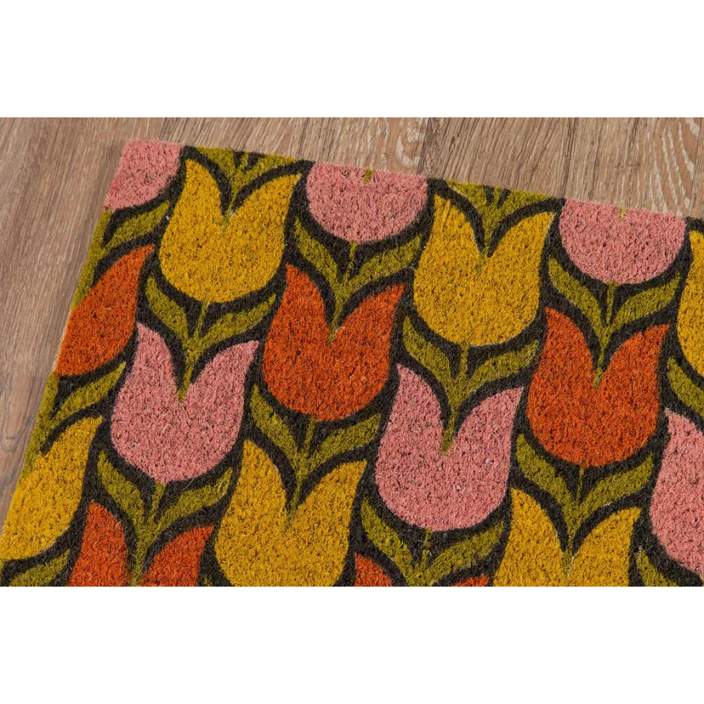 Momeni Aloha ALO-18 Multi Tulips Indoor / Outdoor Rectangle Floor Mat - Stain and Water Resistant Floor Mat Made of All Natural Coir Fiber