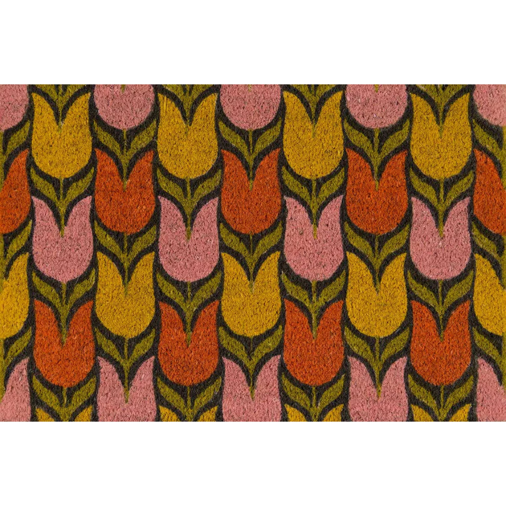 Momeni Aloha ALO-18 Multi Tulips Indoor / Outdoor Rectangle Floor Mat - Stain and Water Resistant Floor Mat Made of All Natural Coir Fiber-