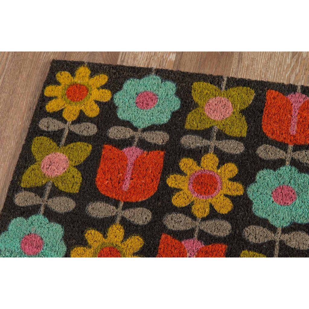 Momeni Aloha ALO-19 Multi Flower Child Indoor / Outdoor Rectangle Floor Mat - Stain and Water Resistant Floor Mat Made of All Natural Coir Fiber