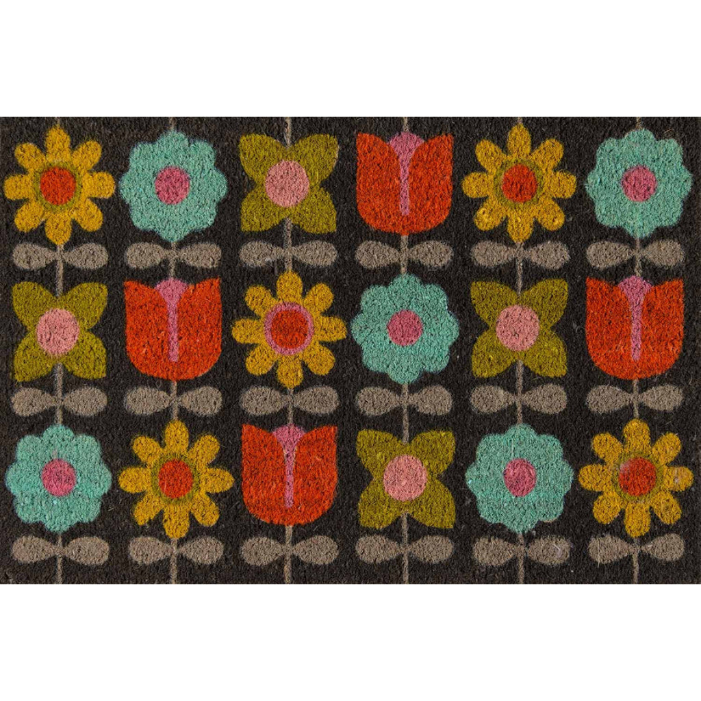 Momeni Aloha ALO-19 Multi Flower Child Indoor / Outdoor Rectangle Floor Mat - Stain and Water Resistant Floor Mat Made of All Natural Coir Fiber