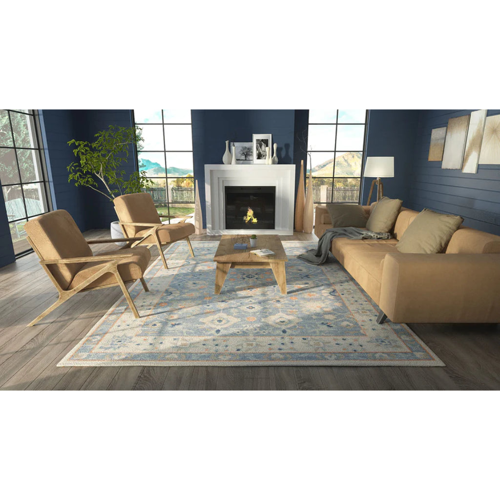 Momeni Anatolia ANA-8 Blue Indoor Rectangle Area Rug - Cozy Machine Made Rug with Traditional Floral Design Made of High Quality Wool & Nylon-