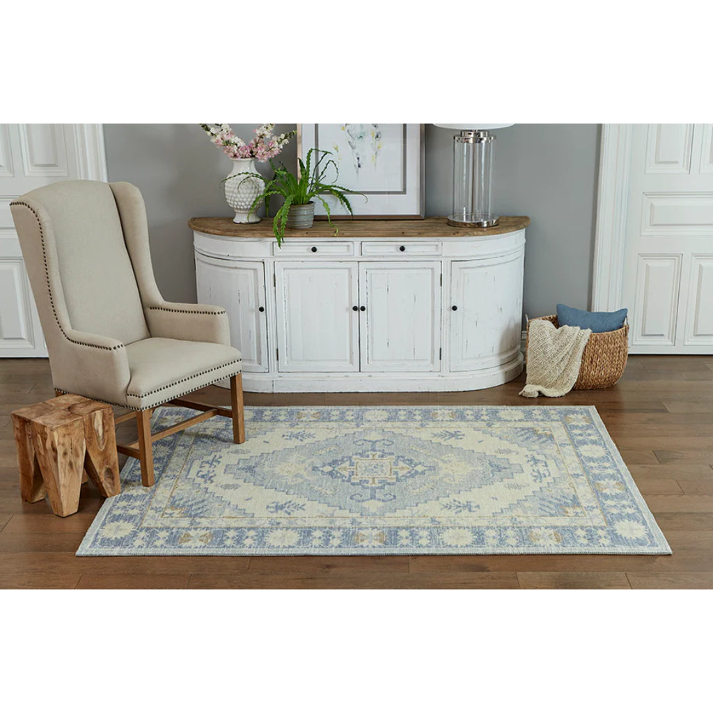 Momeni Anatolia ANA-1 Blue Indoor Rectangle Area Rug - Stylish Machine Made Rug with Modern Tribal Design Made of High Quality Wool &amp; Nylon