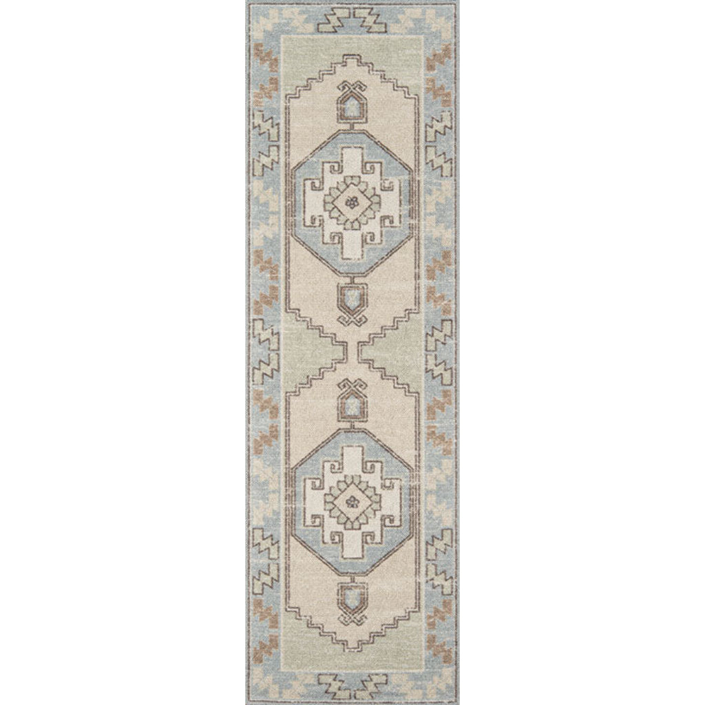 Momeni Anatolia ANA-2 Light Blue Indoor Rectangle Runner - Trendy Machine Made Rug with Modern Tribal Design Made of High Quality Wool &amp; Nylon