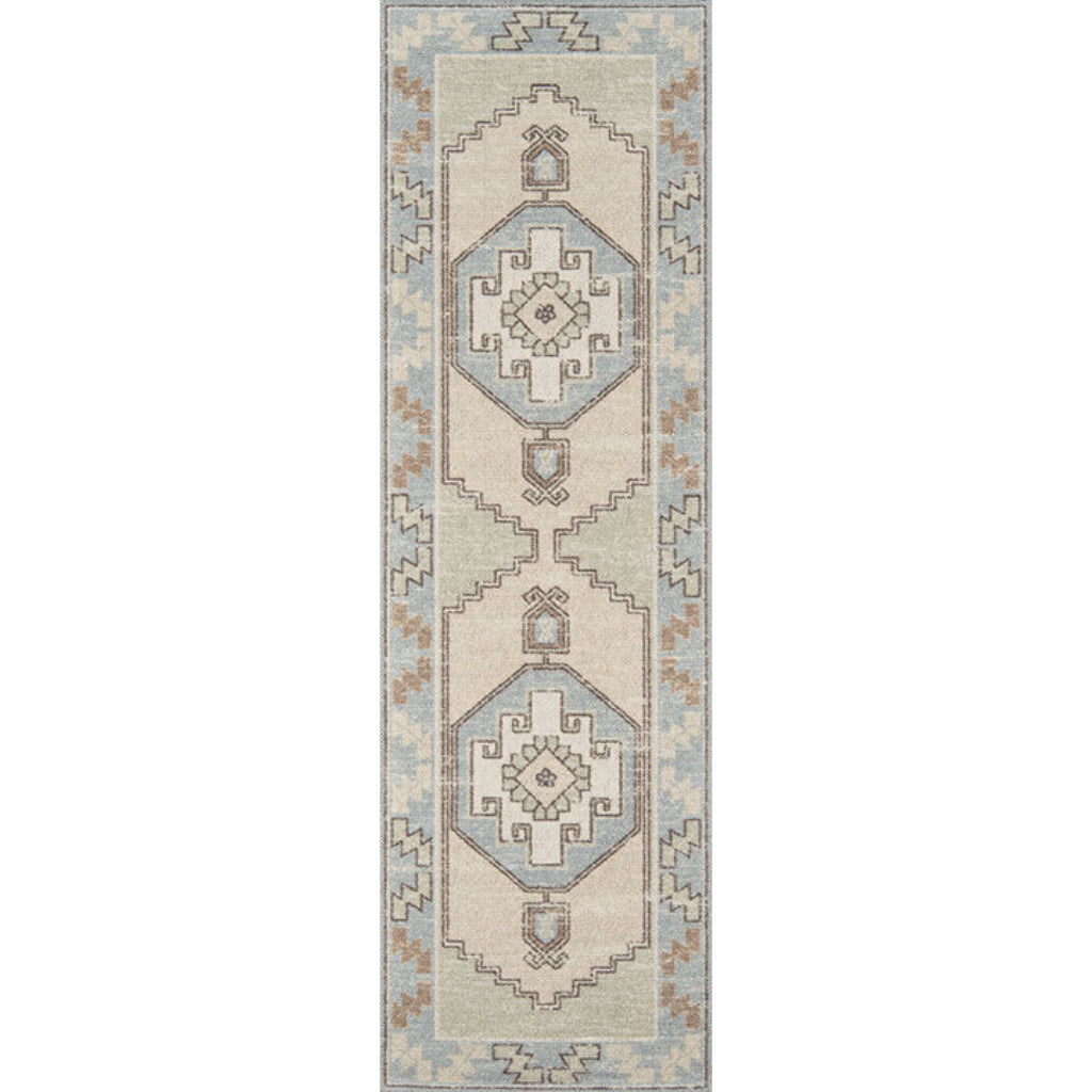 Momeni Anatolia ANA-2 Light Blue Indoor Rectangle Runner - Trendy Machine Made Rug with Modern Tribal Design Made of High Quality Wool & Nylon-