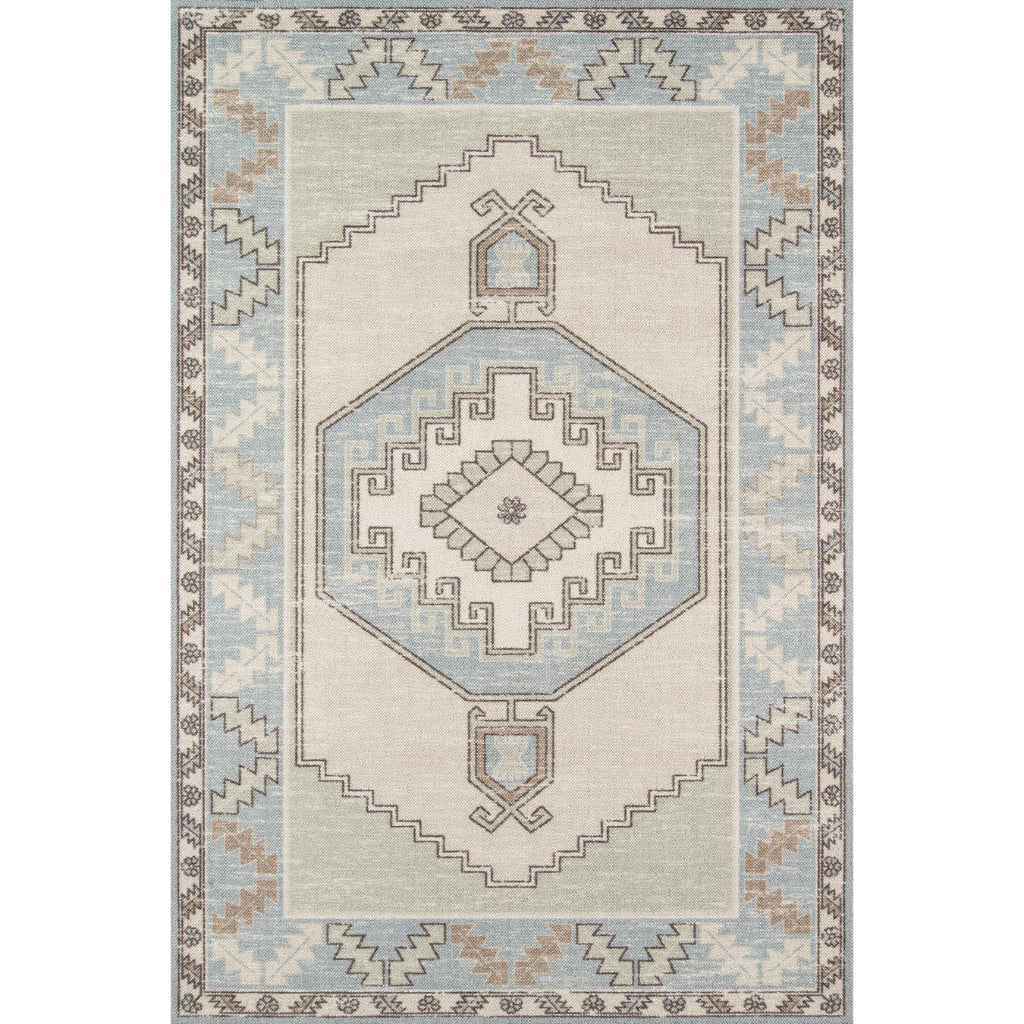 Momeni Anatolia ANA-2 Light Blue Indoor Rectangle Area Rug - Trendy Machine Made Rug with Modern Tribal Design Made of High Quality Wool & Nylon-