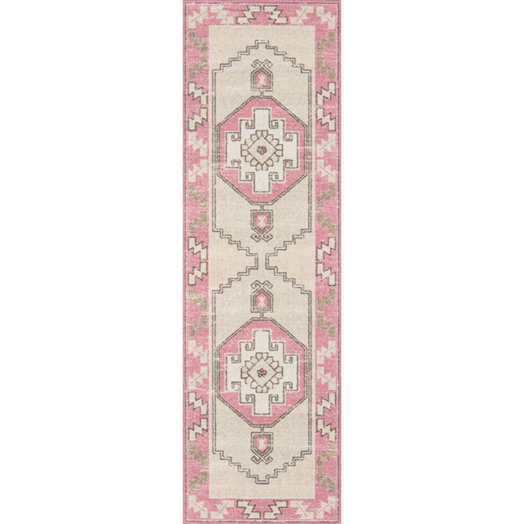 Momeni Anatolia ANA-2 Pink Indoor Rectangle Runner - Vibrant Machine Made Rug with Modern Tribal Design Made of High Quality Wool & Nylon-
