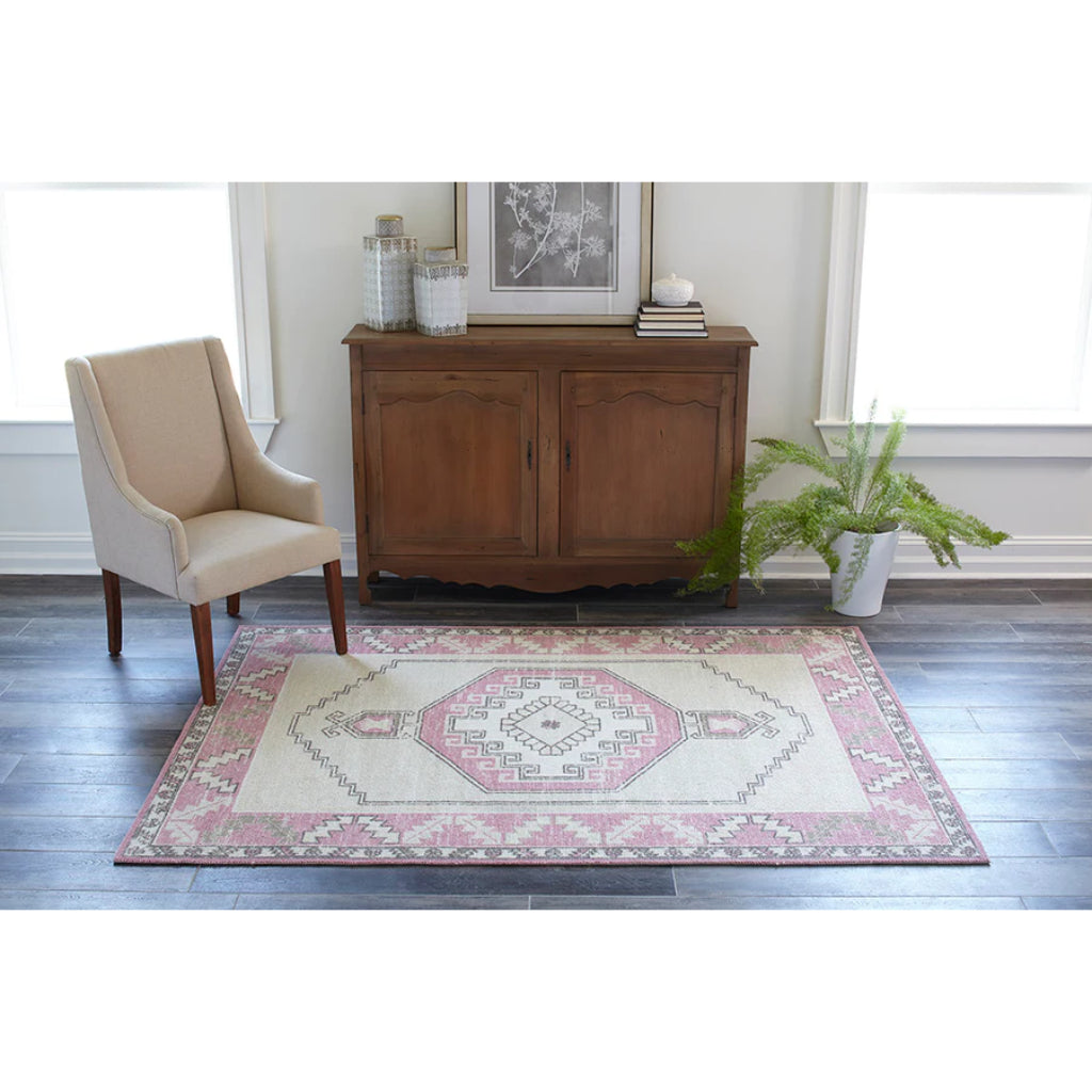 Momeni Anatolia ANA-2 Pink Indoor Rectangle Area Rug - Vibrant Machine Made Rug with Modern Tribal Design Made of High Quality Wool & Nylon-