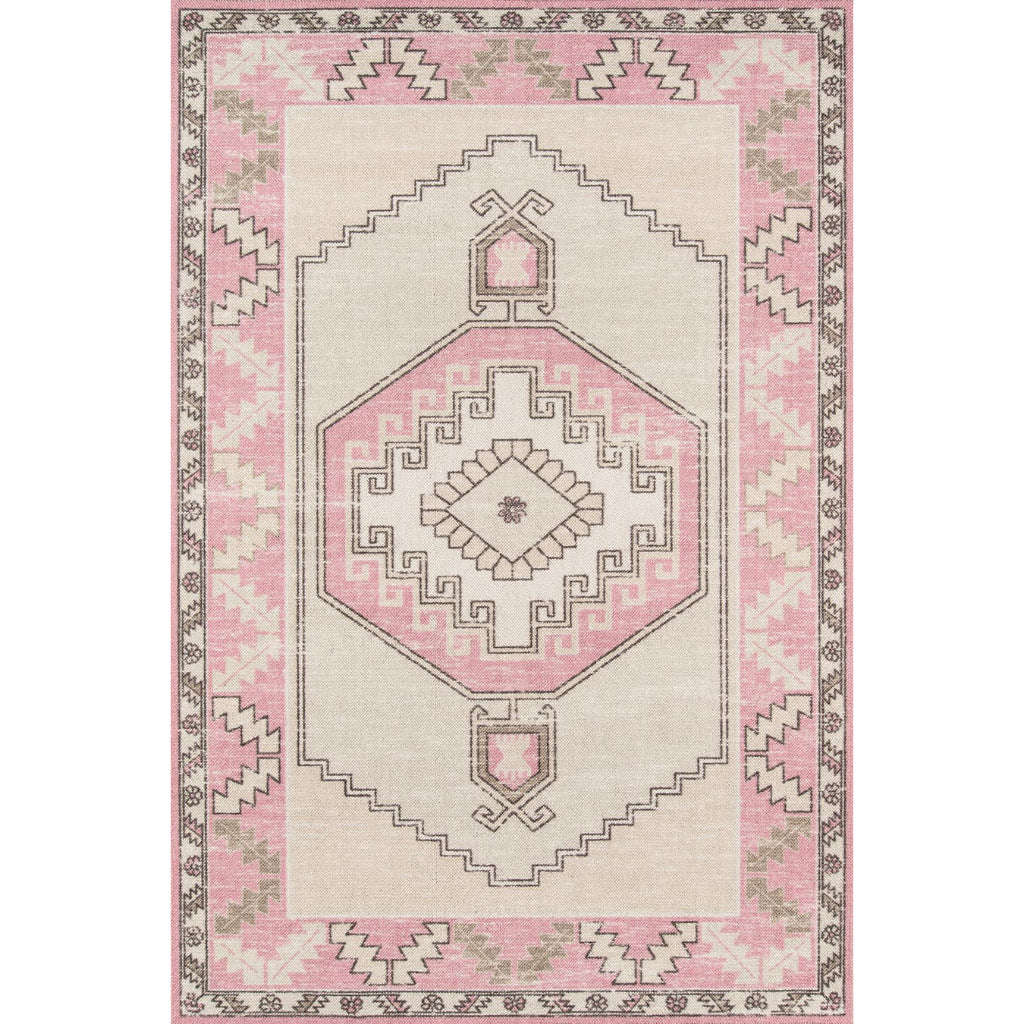 Momeni Anatolia ANA-2 Pink Indoor Rectangle Area Rug - Vibrant Machine Made Rug with Modern Tribal Design Made of High Quality Wool & Nylon-