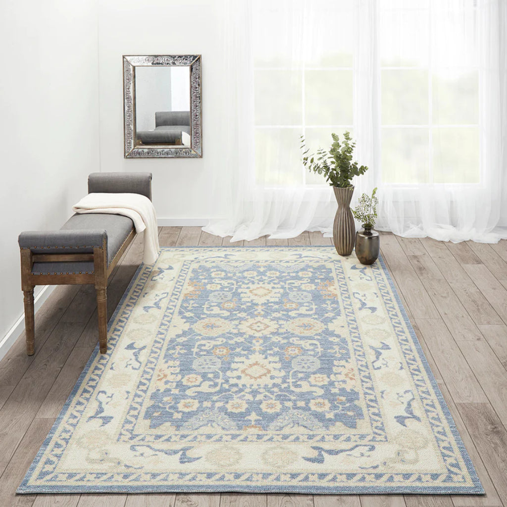 Momeni Anatolia ANA-7 Light Blue Indoor Rectangle Area Rug - Comfortable Machine Made Rug with Traditional Floral Design Made of High Quality Wool &amp; Nylon