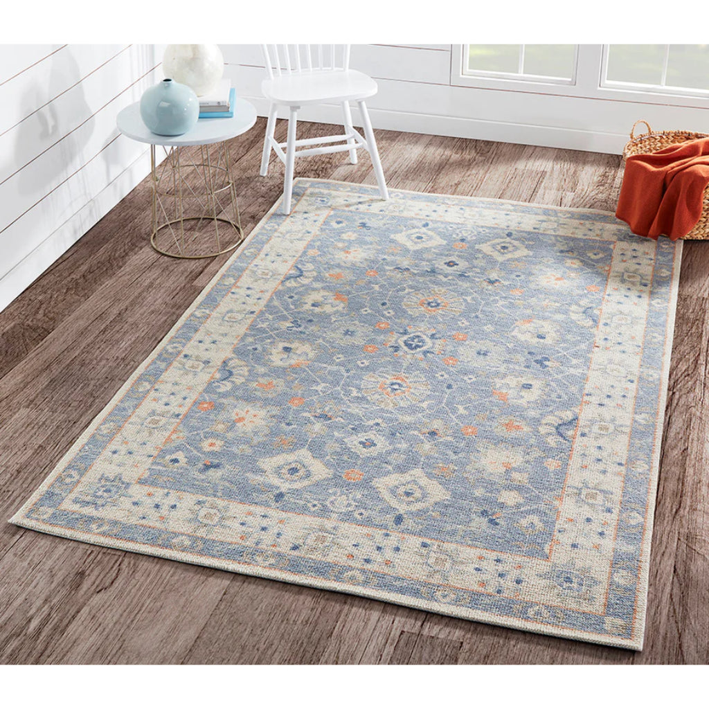 Momeni Anatolia ANA-8 Blue Indoor Rectangle Area Rug - Cozy Machine Made Rug with Traditional Floral Design Made of High Quality Wool &amp; Nylon