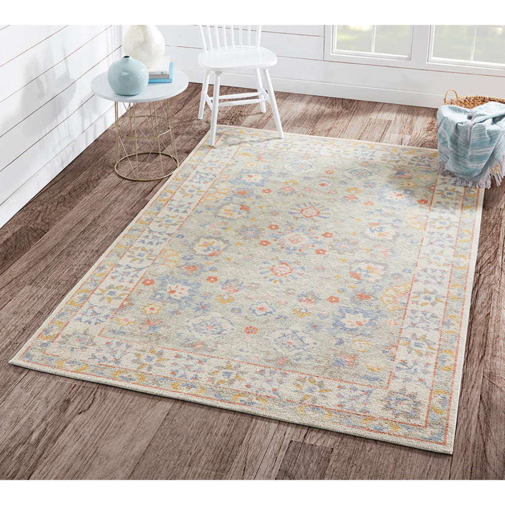 Momeni Anatolia ANA-8 Light Blue Indoor Rectangle Area Rug - Stylish Machine Made Rug with Traditional Floral Design Made of High Quality Wool &amp; Nylon