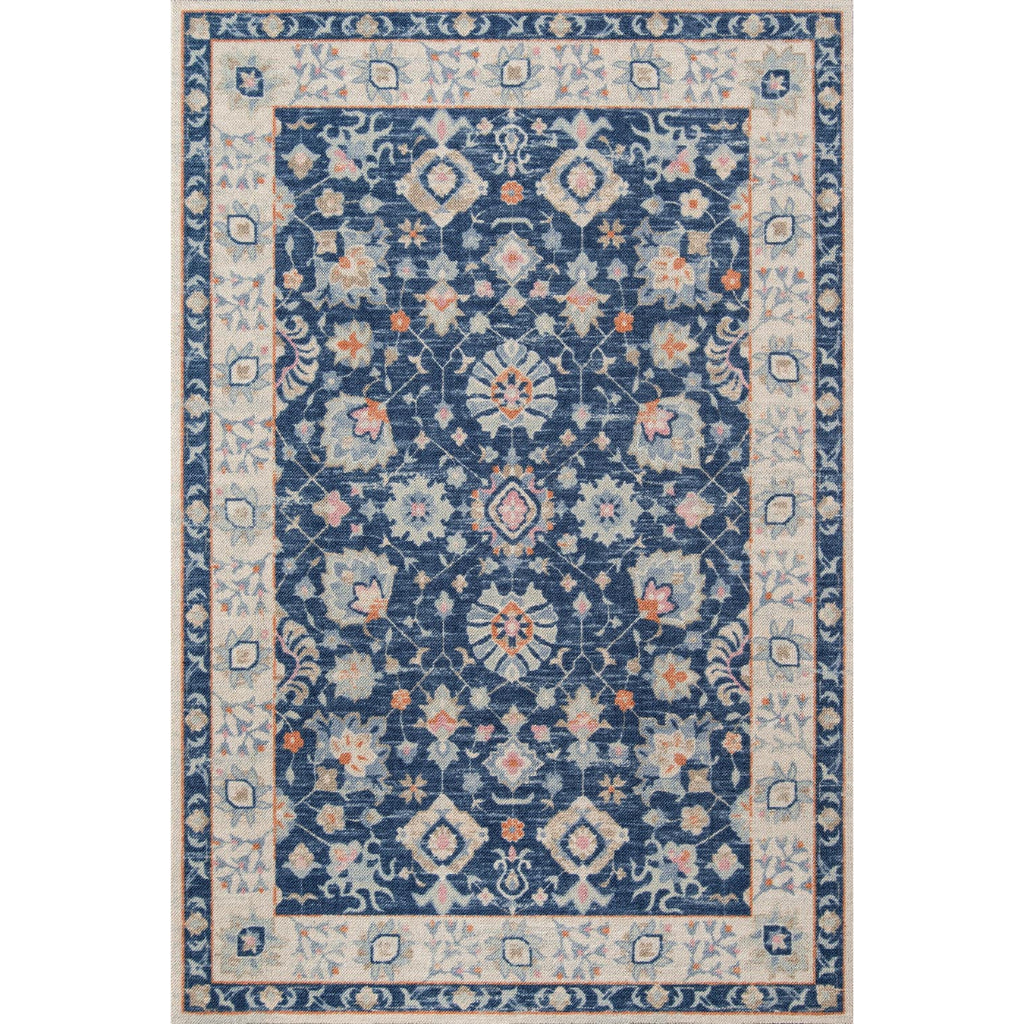 Momeni Anatolia ANA-8 Navy Indoor Rectangle Area Rug - Trendy Machine Made Rug with Traditional Floral Design Made of High Quality Wool & Nylon-