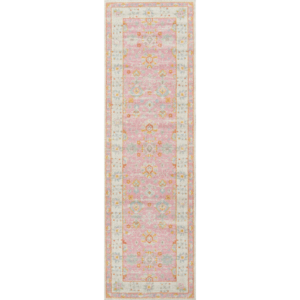 Momeni Anatolia ANA-8 Pink Indoor Rectangle Runner - Vibrant Machine Made Rug with Traditional Floral Design Made of High Quality Wool & Nylon-