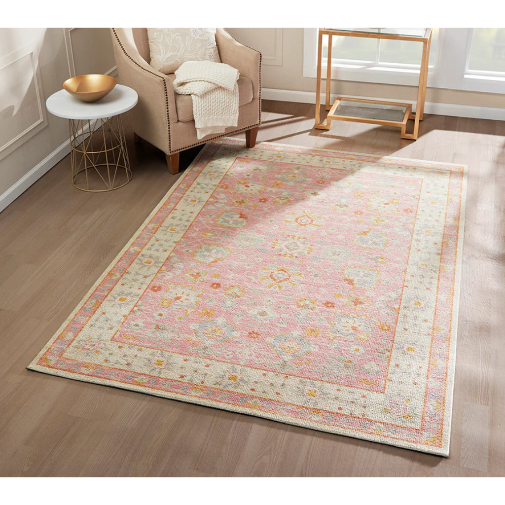 Momeni Anatolia ANA-8 Pink Indoor Rectangle Area Rug - Vibrant Machine Made Rug with Traditional Floral Design Made of High Quality Wool &amp; Nylon