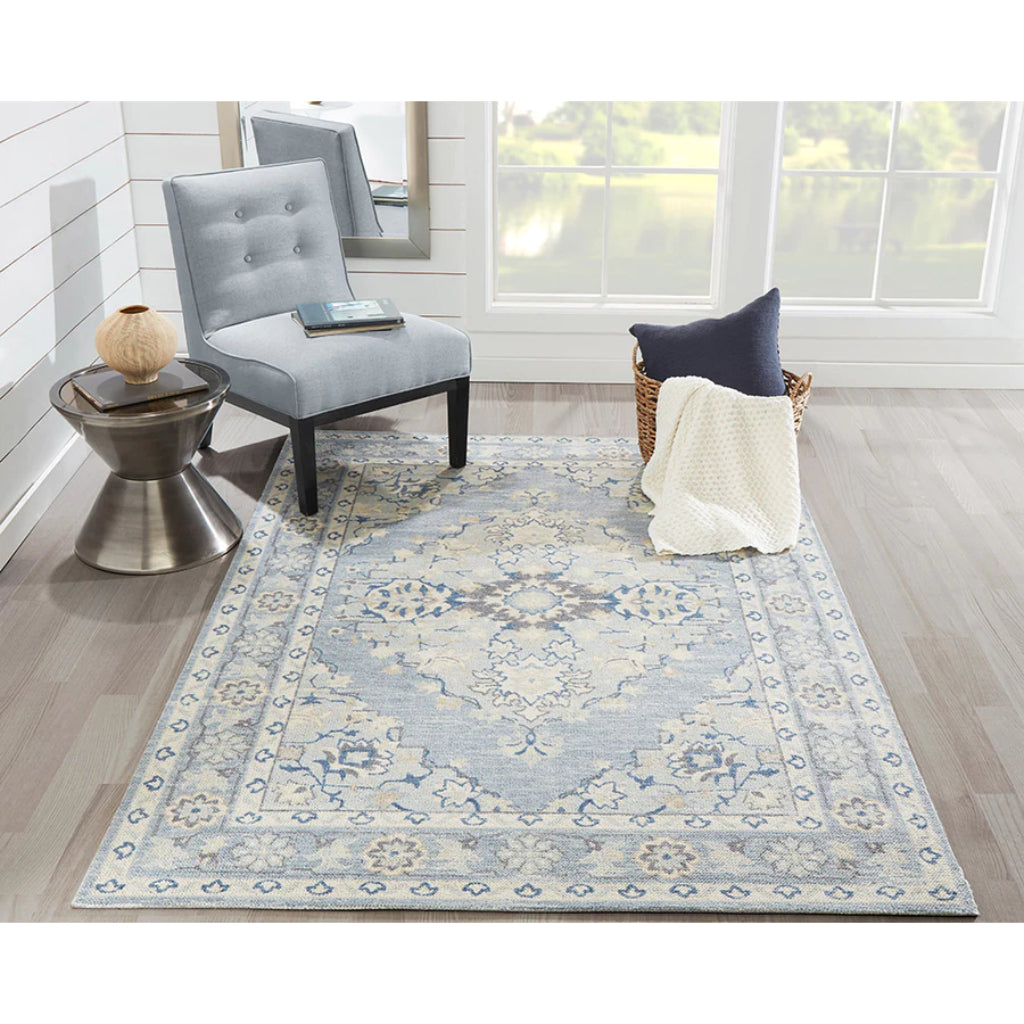 Momeni Anatolia ANA-9 Blue Indoor Rectangle Area Rug &amp; Runner - Elegant Machine Made Rug with Traditional Floral Design Made of High Quality Wool &amp; Nylon