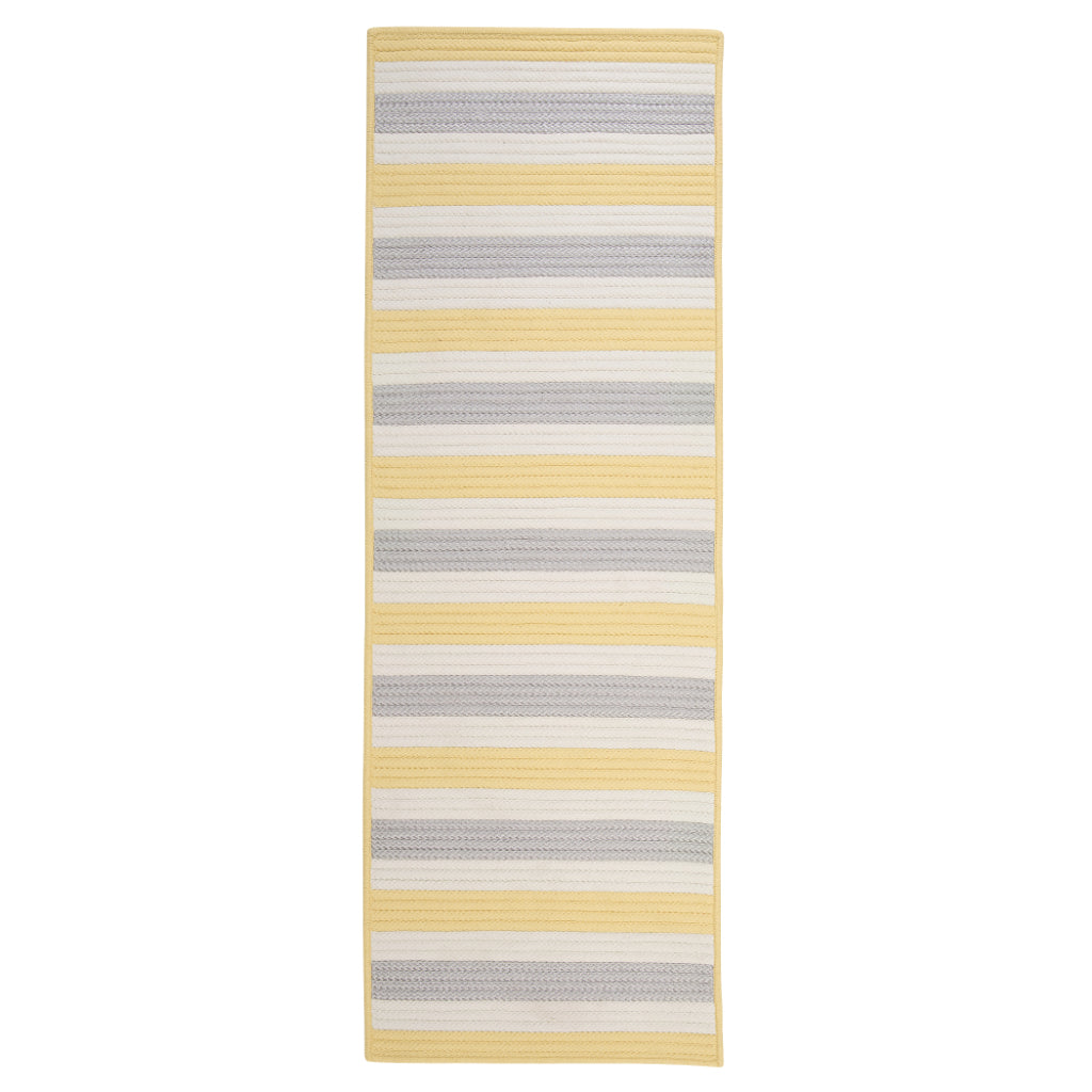 Colonial Mills Bayamo Yellow Handmade Reversible Runner - Stain &amp; Fade Resistant Low Pile Indoor / Outdoor Runner with Yellow &amp; Gray Stripes