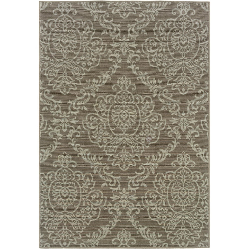 Oriental Weavers Bali 8424P Grey/Blue Rectangle Indoor / Outdoor Area Rug - Trendy Stain Resistant Machine Made Patio Rug with Floral Pattern